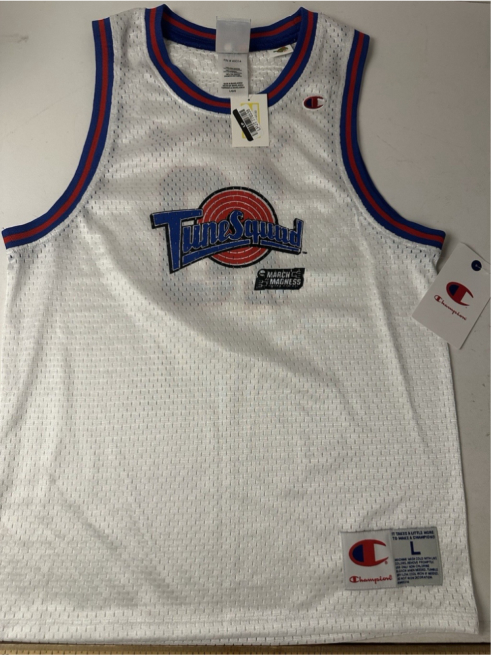 NWT Champion Space Jam Tune Squad Mesh Basketball Jersey Kids L White LOLA